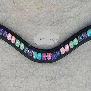Banda de cuero negro para cejas de caballo, producto de excelente calidad, acolchada, diseñada con cristales multicolor personalizados, diamantes de imitación - Product Image 3
