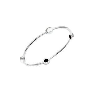 925 Sterling Silver Oval Crystal Quartz Handmade Gemstone <b>Bangle</b> – Stackable <b>Bangle</b> for Women - Product Image 1