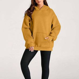 Sweat-shirt à capuche surdimensionné personnalisé pour femme, couleur unie, manches longues, en molleton de coton, avec poches, respirant, pour l'hiver - Product Image 4
