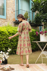 Elegant Hand Block Print Cotton Women Dress With Sewing Pattern Maxi Standard <b>Plus</b> <b>Size</b> New Arrival Women Clothing Custom Dress - Product Image 4