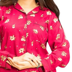 ชุดนอนผ้าซาตินพิมพ์ลายดอกไม้สีชมพูสดใสสำหรับผู้หญิง เสื้อแขนยาวติดกระดุม กางเกงเข้าชุด นุ่มสบาย ผลิตโดยผู้ผลิตชุดนอน - Product Image 5