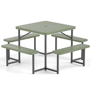 Grande Set da Picnic Quadrato per Esterni - Tavolo da Pranzo per 4-8 Persone con Foro per Ombrellone e Costruzione in HDPE Resistente - Product Image 1