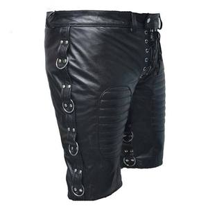 Men <b>Black</b> Real Genuine Leather Shorts Lace Up Front Ring Side Detail Padded Biker Shorts Wholesale <b>High</b> Quality Custom <b>Pants</b> - Product Image 6