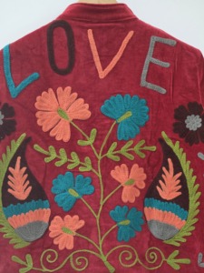 Hand Embroidered Floral Velvet Blouson Plus Size Women'<b>s</b> Autumn Mandarin Collar Full Sleeve Pullover Jacket - Product Image 5