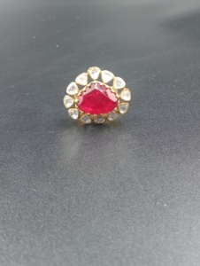 Amaira Jewels Floral Shape <b>Gold</b> Plated Silver <b>Cocktail</b> <b>Ring</b> Red Doublet Classic Vintage Women's Jewelry January Birthstone Gift - Product Image 6