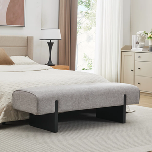 Banc Mid-Century Modern Vietnam en tissu de lin de qualité supérieure + éponge haute densité + bois massif naturel MD04 - Product Image 1