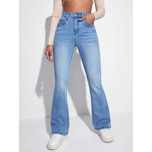 Jeans de Mezclilla Ajustados de Estilo Retro en Azul Hielo, Corte Boot Cut, para Mujer, Verano y Otoño, Cómodos y Transpirables, Talla 26-40 - Product Image 3