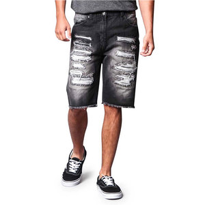 Casual High Street <b>Men</b> Denim Shorts Elastic Waistband Wide Leg Shorts Retro Washed Blue <b>Men</b> Denim Shorts Large Pocket Utility - Product Image 2