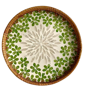 Handmade Abstract Pattern Eco-Friendly Commercial Grade <b>Round</b> <b>Serving</b> <b>Tray</b> Green Leaf Design Food Contact Safe for Home Decor - Product Image 4