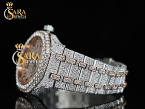 นาฬิกาเพชรโมอิสสีโรสโกลด์สีโรสโกลด์สายสเตนเลสสไตล์ฮิปฮอป - Product Image 4