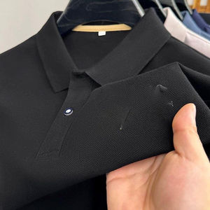 Tela de Jersey de Algodón para Camisa de Hombre con Cuello Mao, Manga Corta, Transpirable, Cuello con Botones, Atuendo Formal para Reuniones de Negocios - Product Image 1