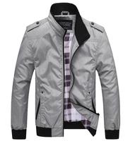 Blouson bomber noir pour homme, col montant, fermeture éclair, coupe-vent, décontracté, pour l'automne, en polyester, coupe ajustée, manches classiques