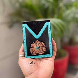 ที่ใส่บัตรเครดิตหนังสีเทอร์ควอยส์แบบตะวันตกใช้ได้หลายสไตล์สำหรับทุกเพศ - Product Image 1