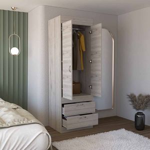 Armoire à double porte avec poignées en métal Portugal Deux tiroirs pour rangement de garde-robe - Product Image 3