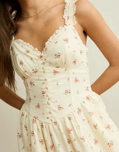 Women's Pure Cotton Floral Midi <b>Dress</b> <b>Elastic</b> Waist Breathable ODM Trendy Casual A-Line Knee-Length Size XS Club Occasion - Product Image 4