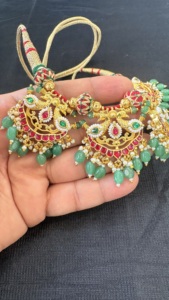 Conjunto de Collar Étnico Chapado en Oro con Rubíes y Piedras Verdes, Borla de Cuentas para Mujer, Joyería de Boda - Product Image 3