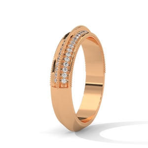 Bague en or rose sertie de diamants, triple rangée, sertie de pierres, bijoux de mariage pour femmes - Product Image 2