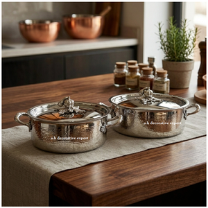 Premium Stainless Steel Hand-Hammered <b>Casserole</b> Set for Home & Wedding Table Decor Kitchenware Cooking Pots With <b>Pumpkin</b> Lids - Product Image 1