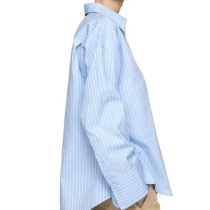 Camisas de Algodón de Otoño con Logotipo Personalizado de Alta Calidad, Blusas a Rayas con Cuello, Elegantes, Cómodas y Transpirables de Manga Larga para Mujer - Product Image 3