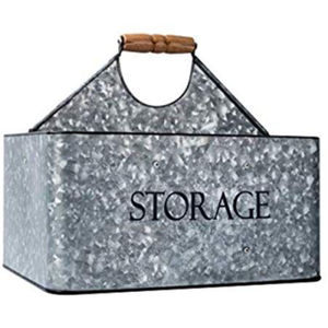 Porta utensilios de metal galvanizado estilo rústico, organizador de cubiertos de acero con asa, organizador redondo de metal para encimera de cocina o mesa de comedor - Product Image 3