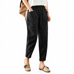 <b>Women's</b> Fit Leg Casual Pant Style <b>Trouser</b> 100% Linen Elastic Waist with Front Pocket Durable Manufacturer Supplier - Product Image 2