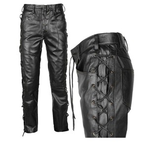 กางเกงหนังวัวแท้ทรงไบค์เกอร์สีดำ ดีไซน์ทันสมัย ให้ความรู้สึกพรีเมียม ขายดี กางเกงหนังแฟชั่น - Product Image 3