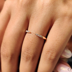 Bague de mariage demi-éternité ouverte en or massif 14k 18k avec diamant marquise à fente ouverte 0.20CT, empilable, pour rehausser la bague, bijoux de fête - Product Image 1
