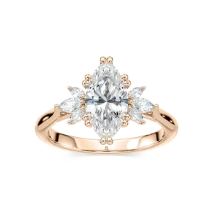 Anillo de compromiso con diamantes marquesa y piedras múltiples, con diamantes marquesa laterales y diamantes redondos, elaborado en oro rosa, oro blanco y oro amarillo. - Product Image 1
