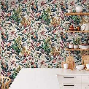 Carta da Parati Autoadesiva con Fiori Viola Esotici e Piante Tropicali della Giungla, Decorazione Murale da Giardino, Carta da Parati Adesiva - Product Image 4