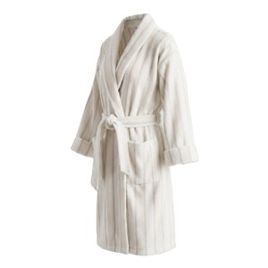 Peignoir long en tissu éponge rayé pour femme, manches longues, en coton doux, respirant, pour l'hiver, avec cordon de serrage - Product Image 2