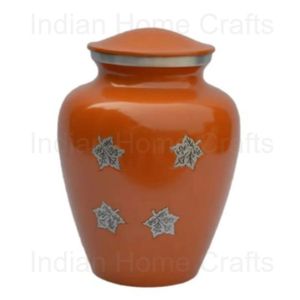 Orange <b>Keepsake</b> Urn Closure Memorial <b>Ash</b> Cremation Urn Decorative Funeral Supply with Lid - Indian Home Crafts - Product Image 2