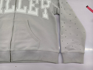 Sudadera con capucha vintage de algodón 100% de corte holgado para hombre, estilo streetwear, con cremallera y estampado de pedrería, OEM. - Product Image 5