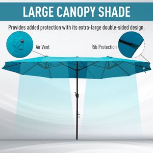 Ombrellone da Patio Blu da 4,5 m con Manovella Facile, Doppia Tettoria Anti-UV e Base per Cortili e Spiagge - Ideale per Giardini e Terrazze - Product Image 4