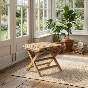 New Modern Minimalist Folding <b>Garden</b> Chairs Teak Wood Woven Rattan Outdoor <b>Stool</b> Footrest Portable Patio Home Furniture Box - Product Image 4