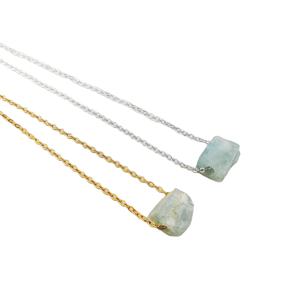 Aquamarine <b>Crystal</b> <b>Necklace</b> 10-12 MM Raw Aquamarine 18K Gold Plated 18+2 Inches Cable Chain <b>Necklace</b> Rough Aquamarine <b>Necklace</b> - Product Image 2