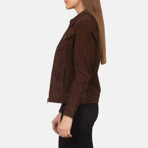 <b>Women's</b> Brown <b>Suede</b> Moto <b>Jacket</b> With Zipper Closure Turn-Down Collar Full Sleeve Autumn Style <b>Jacket</b> With Pockets - Product Image 2