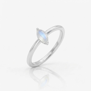 Rhaya Jewels Women's Elegant Rhodium Plated 925 Sterling Silver Gemstone Marquise Cut <b>Moonstone</b> Prong Setting Dainty Trendy <b>Ring</b> - Product Image 2