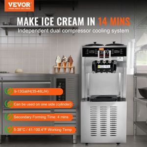 Macchina per gelato commerciale 34-44 L/H 3400W 3-Flavor Freestanding Soft Serve Maker 2 X 9L in acciaio inossidabile tramoggia pannello LED - Product Image 2