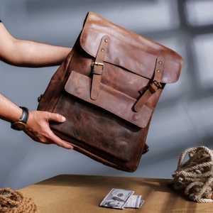Handmade Custom Genuine Leather Backpack <b>Laptop</b> Bag Vintage Real Leather <b>Rucksack</b> Waterproof Travel Daypack LBK-0124 - Product Image 6