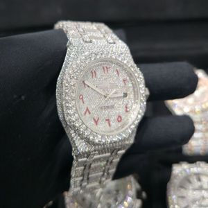Nouveau Bijou Homme Tendance Style Hip Hop avec Cadran Rond Rouge Luxueux à Chiffres Arabes et Diamants Moissanite - Product Image 2