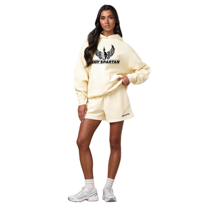 Conjunto de Sudadera con Capucha y Pantalones Cortos para Mujer, Estilo Casual, Holgado, Suave al Tacto, Ropa Deportiva Informal - Product Image 1