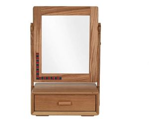 Rustic Wooden Wall Hanging Mirror with Drawer Tiled Inlay Craftsmanship Rectangular <b>Vanity</b> <b>Makeup</b> Mirror for Bedroom Living Room - Product Image 1