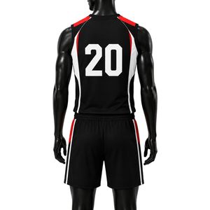 Men Black <b>Red</b> Basketball Uniform Set Jersey Shorts Sports Team Wear Athletic Training Match Apparel Performance Game Clothing - Product Image 2