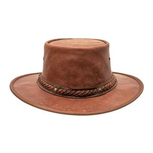 Compre un Sombrero Outback de Cuero Genuino Tan con Corona Perforada y Correa de Barbilla de Cuero Trenzado - Product Image 2
