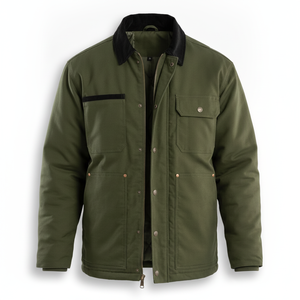 Chaqueta Verde Utilitaria con Cierre de Botones y Cremallera, Corte Regular, Color Sólido, para Otoño - Product Image 1