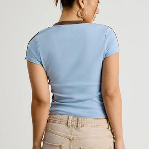 Maillot de football américain bleu 2026 coupe ajustée col en V court en mélange de coton extensible avec logo personnalisé OEM Fabricant de marque privée - Product Image 5