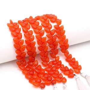 Perles de pierre précieuse en cornaline naturelle de forme feuille, sculptées à la main, pour la fabrication de bijoux, 10-11MM - Product Image 1