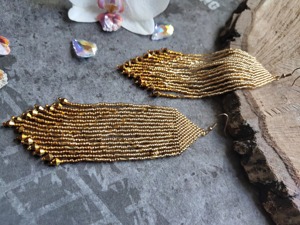 Pendientes de cuentas hechos a mano, pendientes largos de color marrón, pendientes extra largos, pendientes con flecos, pendientes estilo boho, pendientes de cuentas pequeñas - Product Image 4