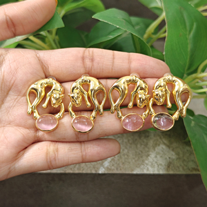 18k gold plated pink <b>cats</b> eyes pink quartz gemstone stud animal <b>earring</b> trendy unique fashion jewelry gift for birthday - Product Image 4