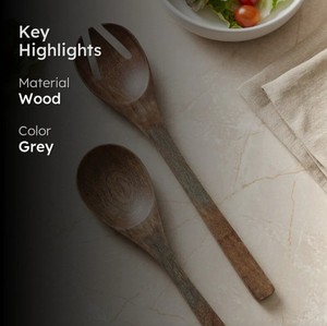 Wooden Salad Serving Spoon Set – Natural Wood <b>Fork</b> & Spoon Set for Kitchen, Dining & Eco-Friendly Tableware - Product Image 3